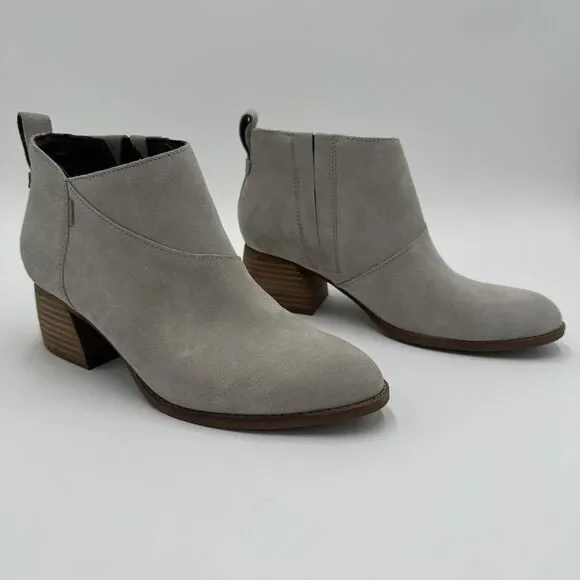 TOMS Leilani Drizzle Grey Suede Ankle Boots Women's Size 7 Western Chunky Heel - Picture 1 of 14